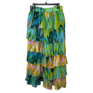 Ashley Stewart Tiered Maxi Skirt Abstract Print Elastic Waist Plus Sz 22/24 Art